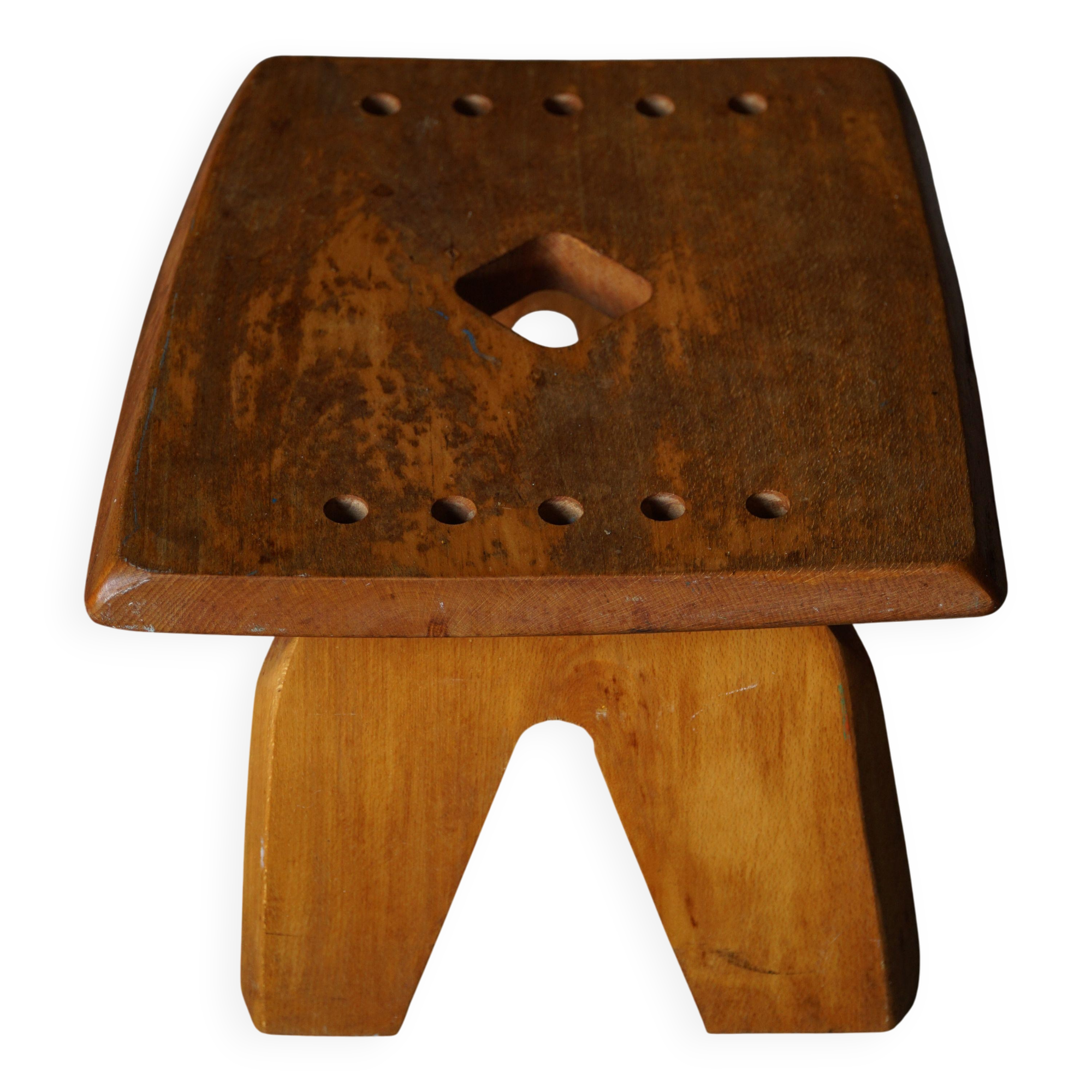 Modern Danish Wabi Sabi Stool in Solid Elm, Scandinavia, 1960s