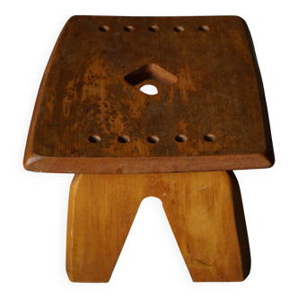 Modern Danish Wabi Sabi Stool in Solid Elm, Scandinavia, 1960s