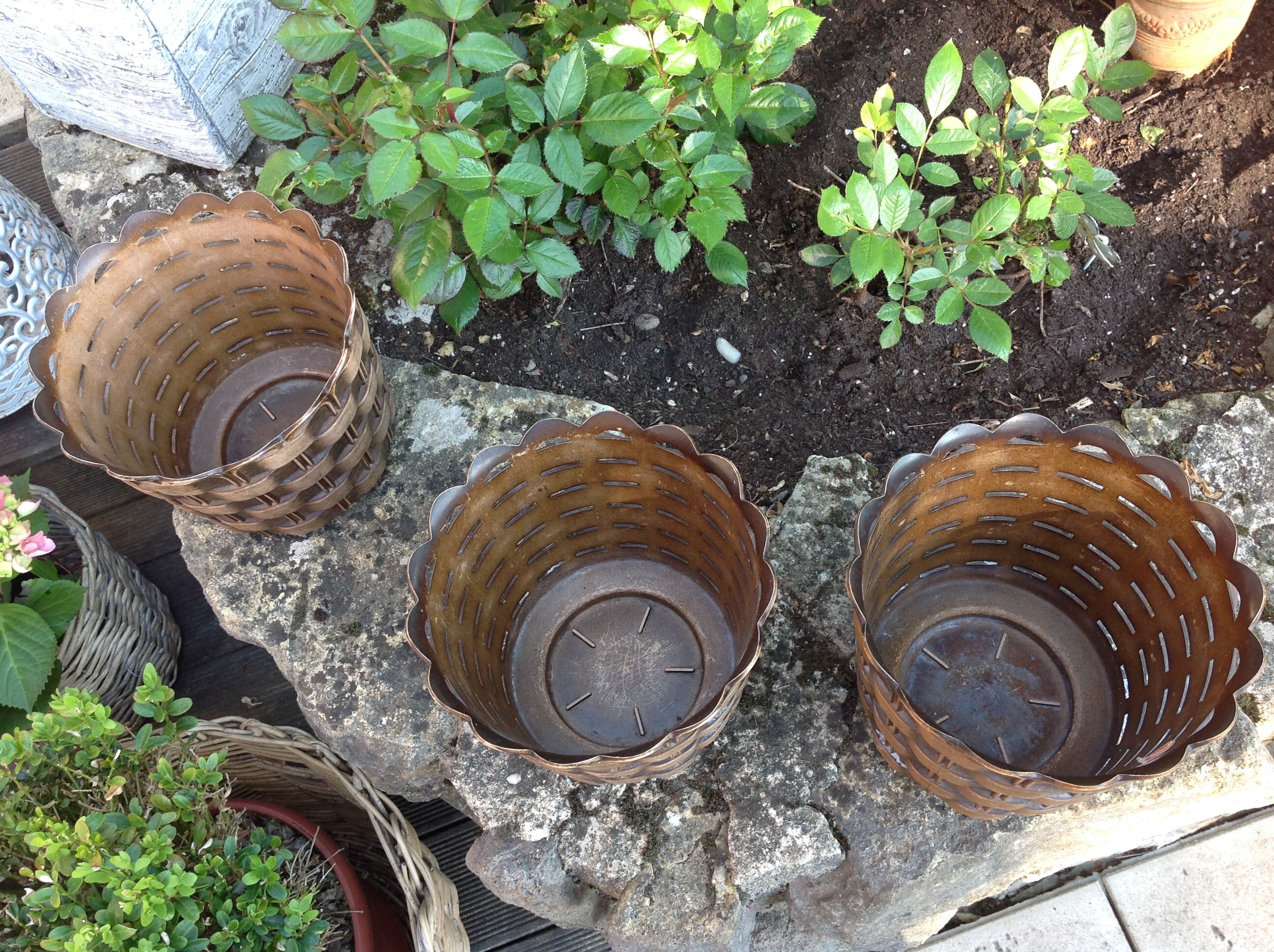 Suite of three cache pots imitation wicker braided by Emsa / vintage 60s-70s