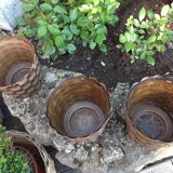 Suite of three cache pots imitation wicker braided by Emsa / vintage 60s-70s