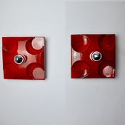 Pair of Fat Lava wall lamps by Hustadt Leuchten, Orange ceramic, Germany, 1960