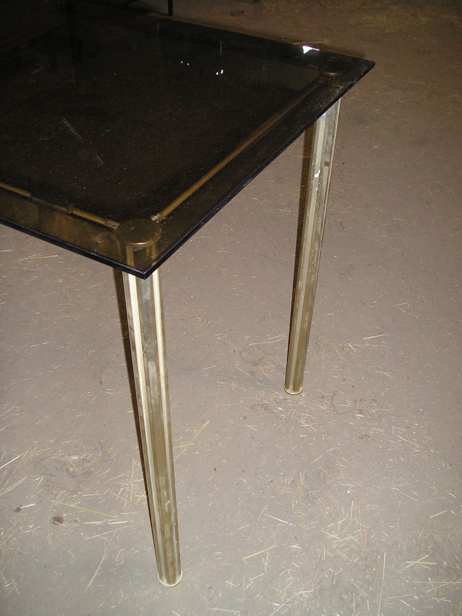 Smoked glass and gold aluminum table from the 70s/80s