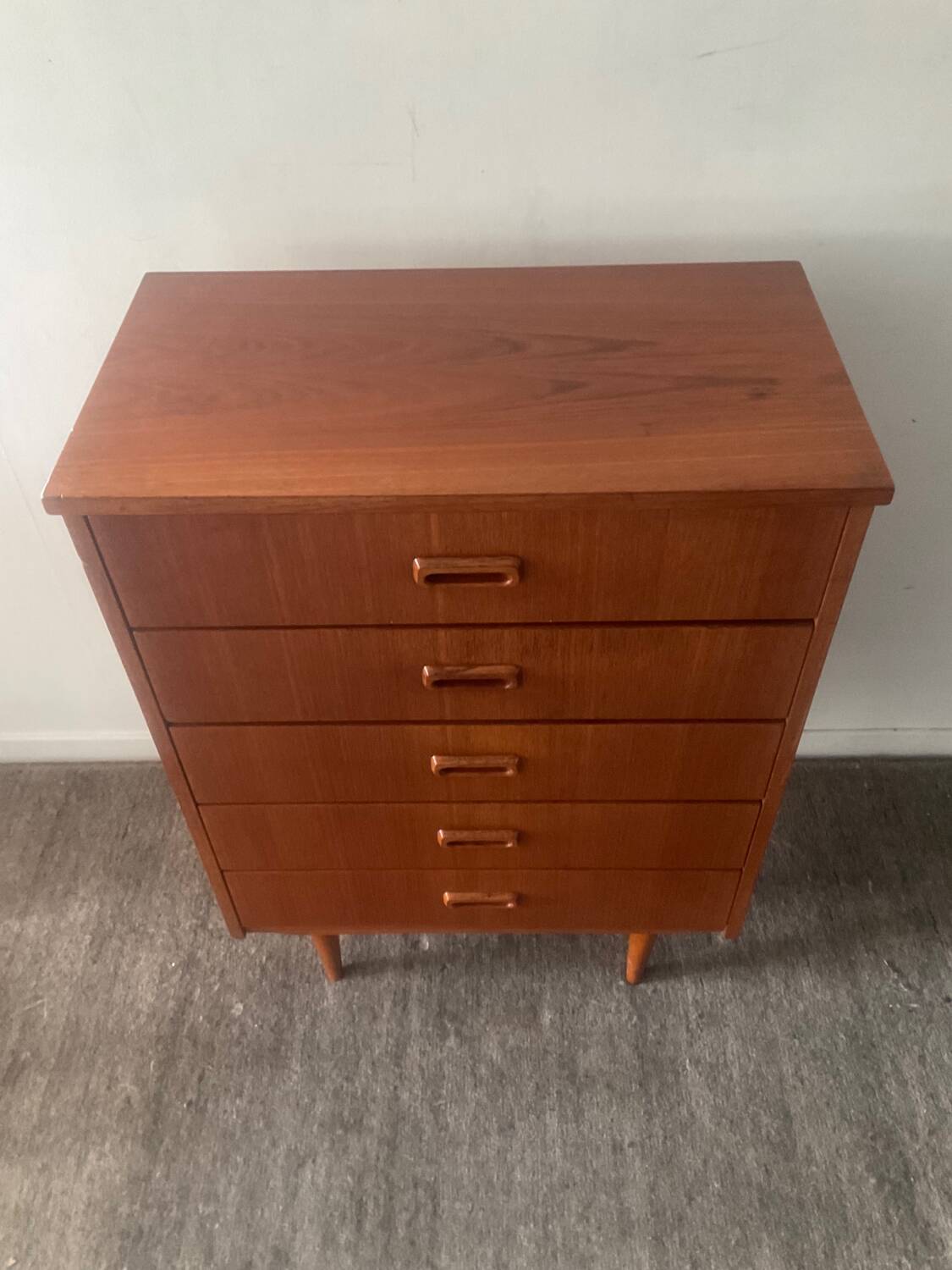 Danish teak chiffonier chest of drawers with 5 drawers