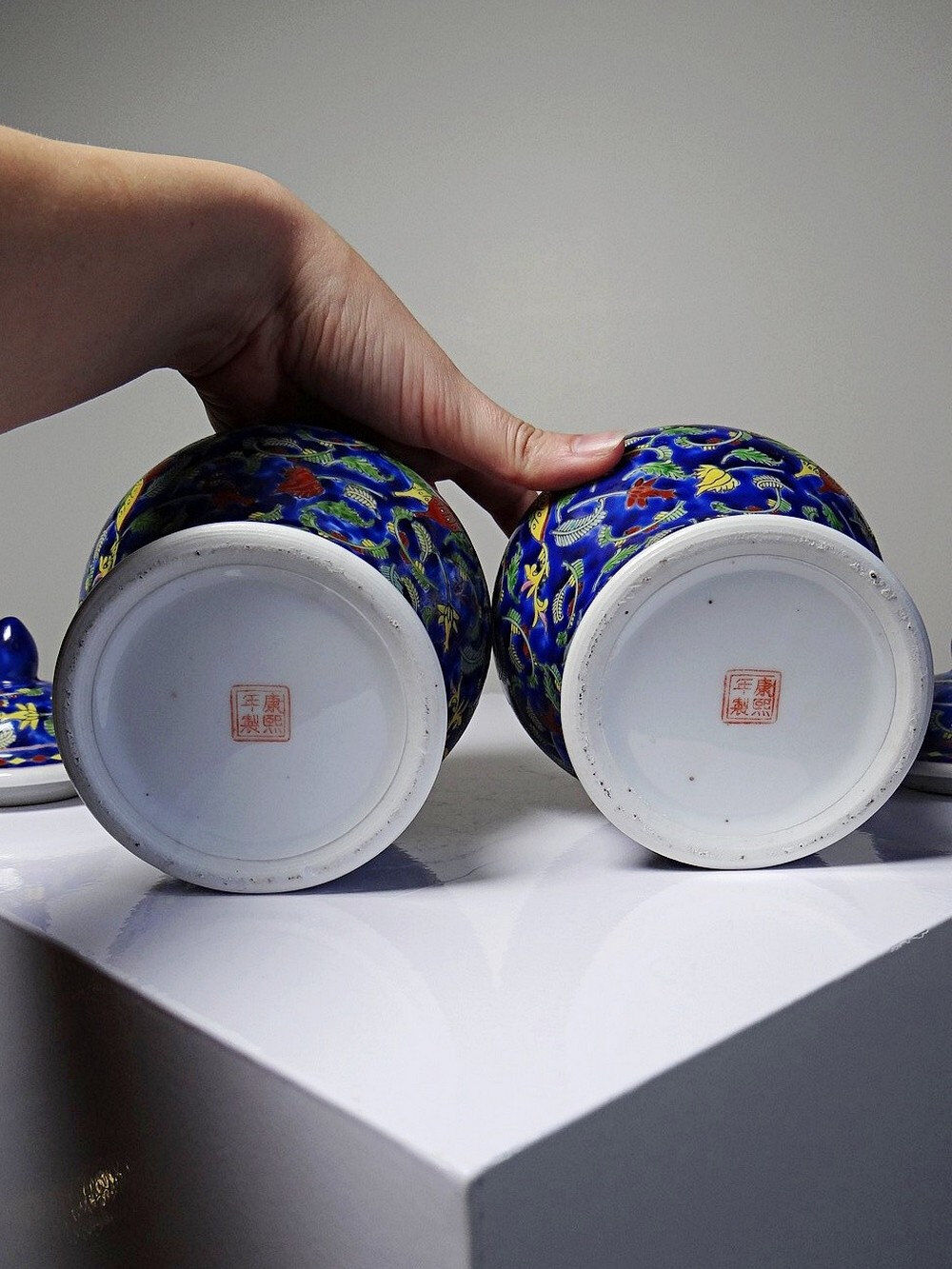 2 pots à gingembre vintage en porcelaine de Chine émaillée