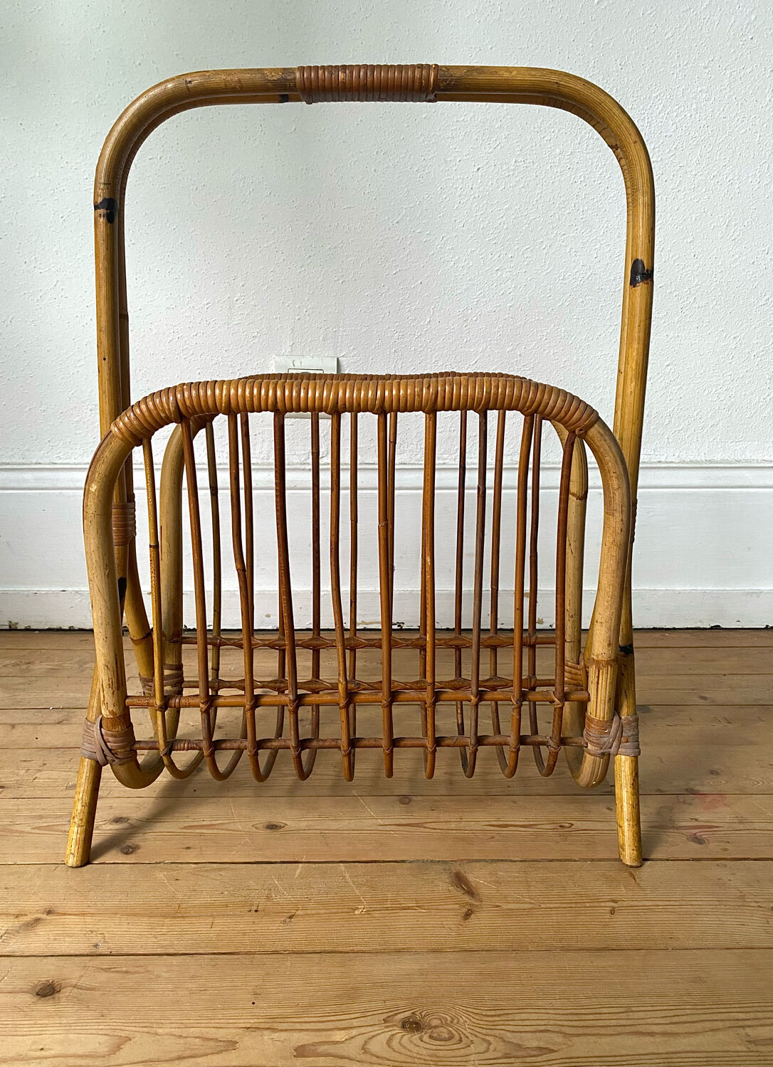 Vintage rattan magazine holder