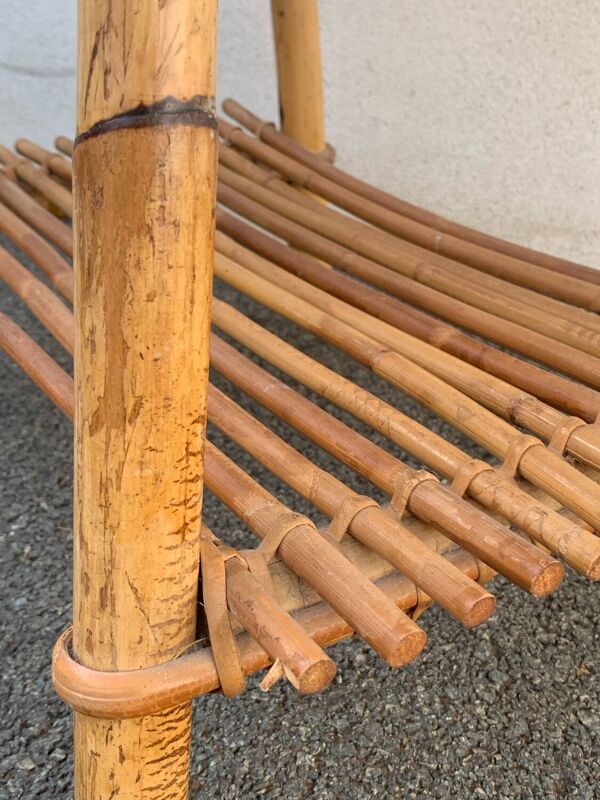 Table de chevet vintage en rotin et bambou
