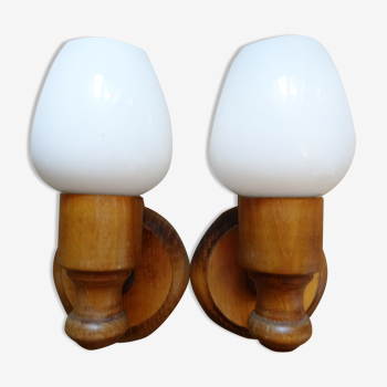 Worst wood and opaline sconces