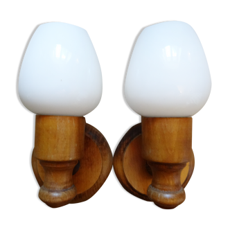 Worst wood and opaline sconces