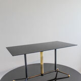 Coffee table in black glass lacquered brass and iron, Italy 50s