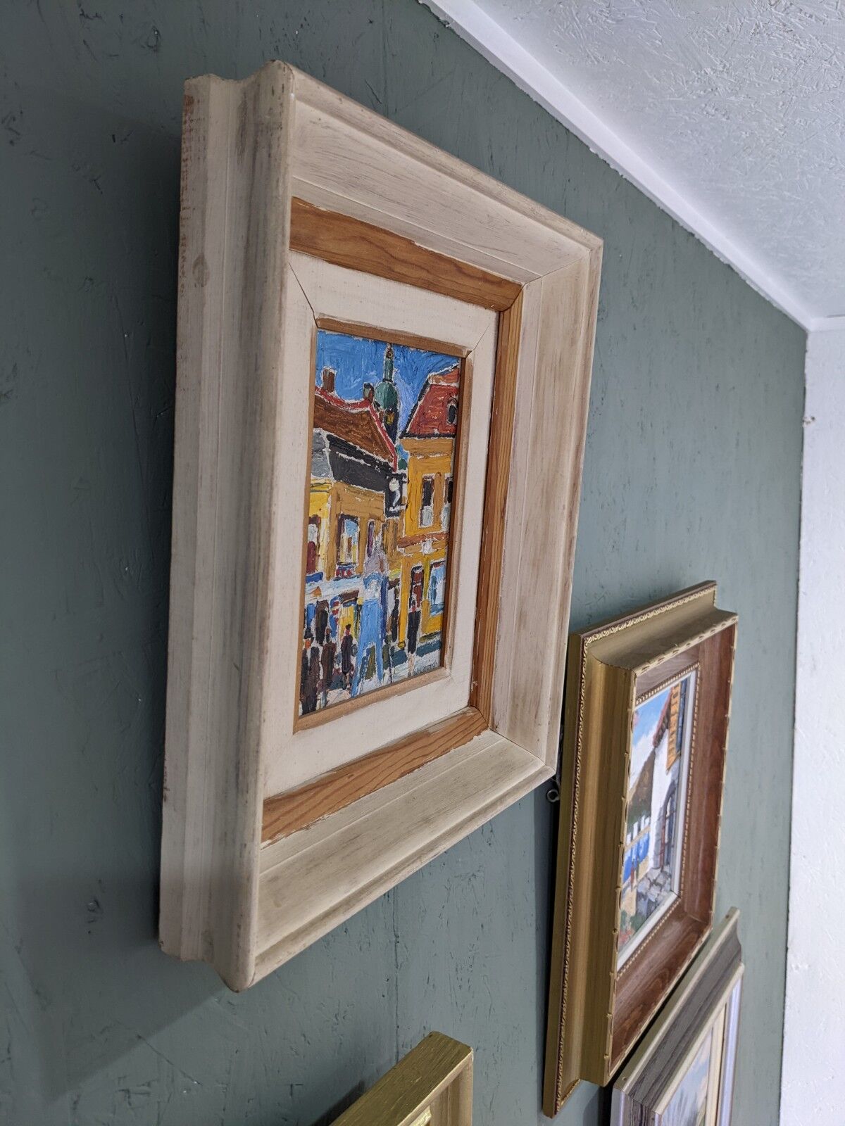 Mid-Century Modern Swedish Oil Painting "Pedestrians", Framed Street Scene