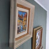 Mid-Century Modern Swedish Oil Painting "Pedestrians", Framed Street Scene