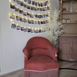 Fauteuil crapaud en velours vieux rose