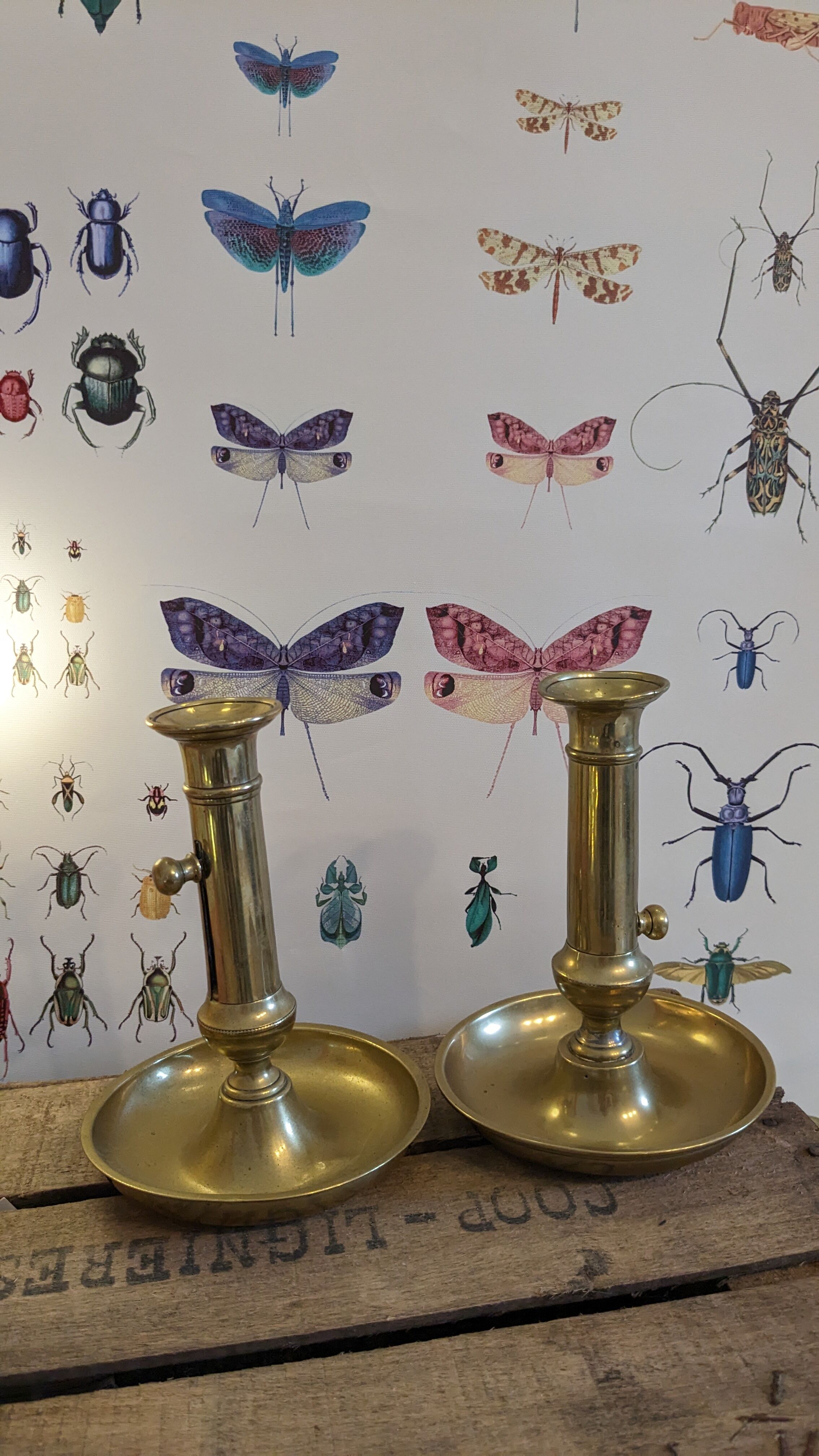 Vintage candlesticks with gilded brass pushers