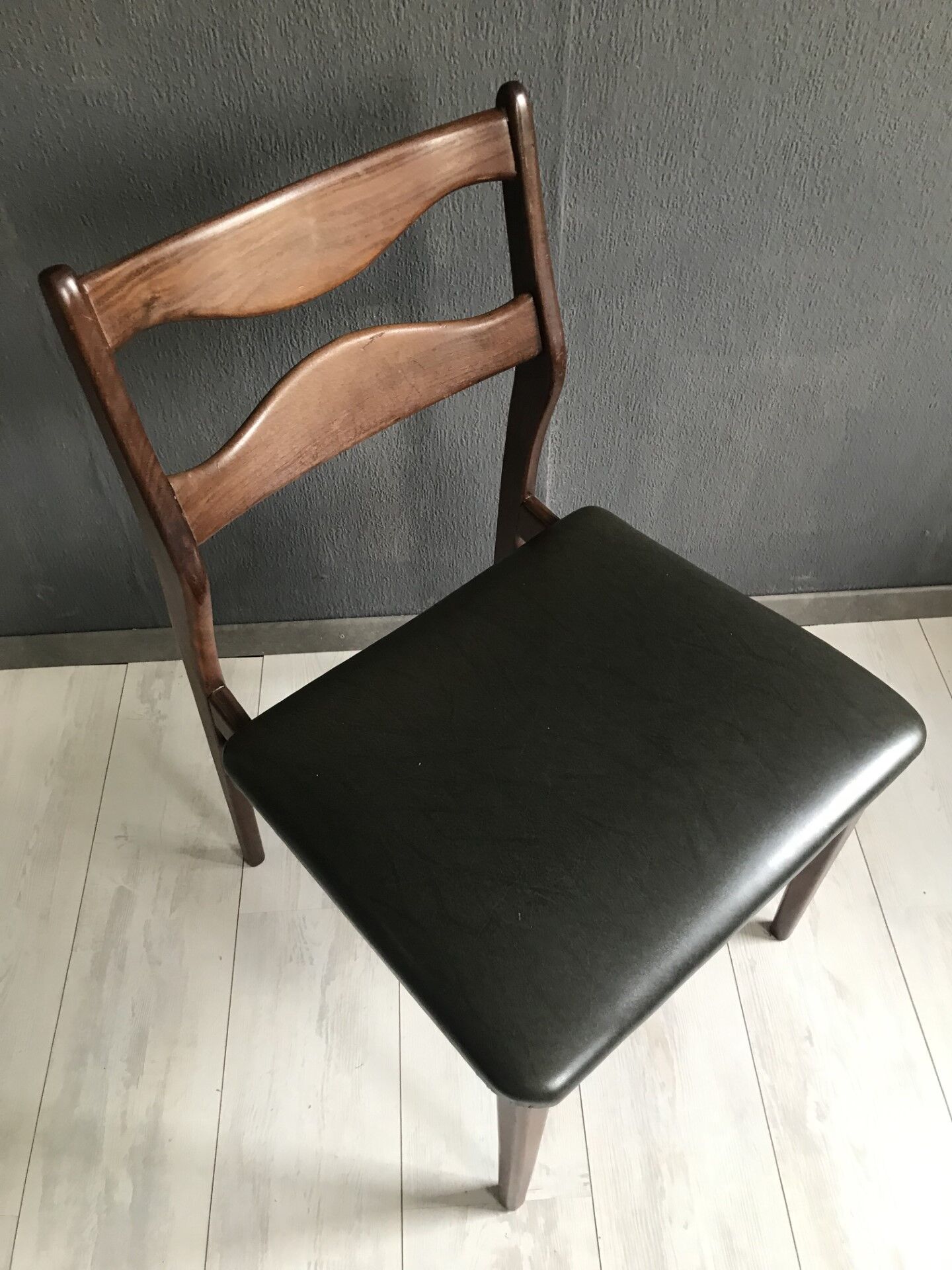 4 vintage teak dining chairs, dark green