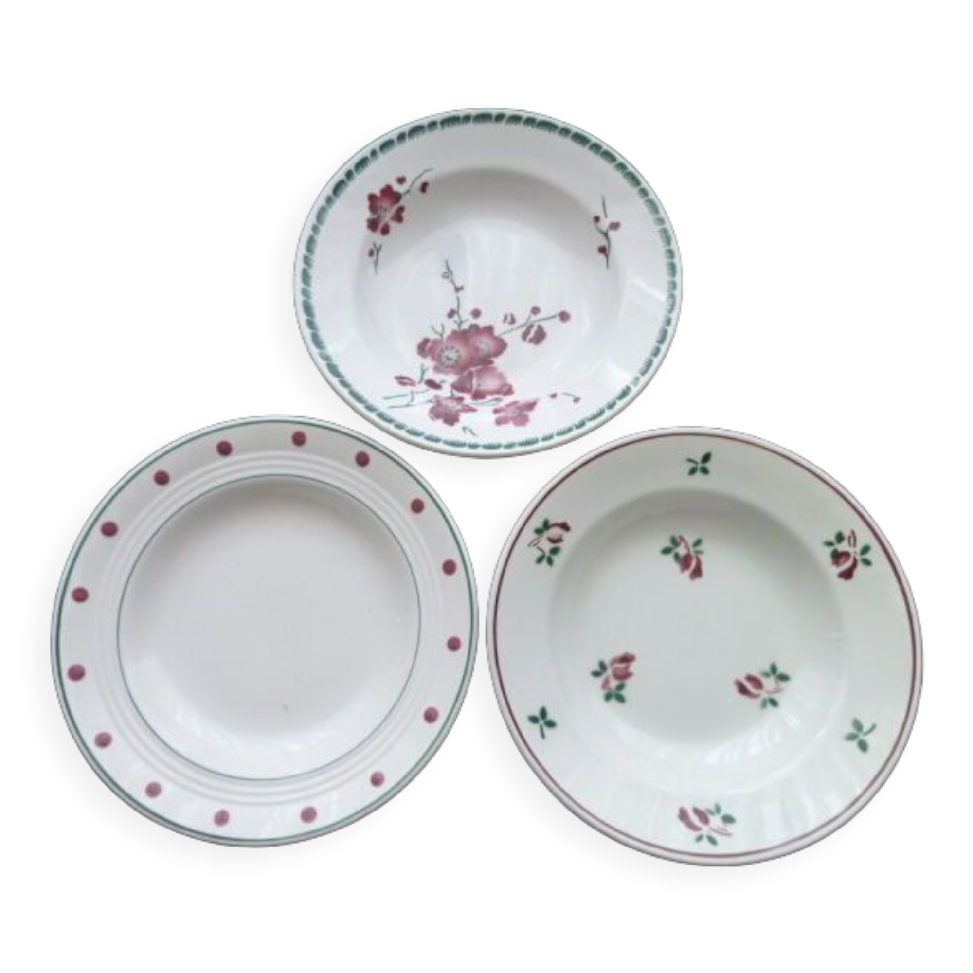 Set of 3 mismatched hollow plates Badonviller