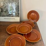 Vintage set of 6 Luneville honey brown plates