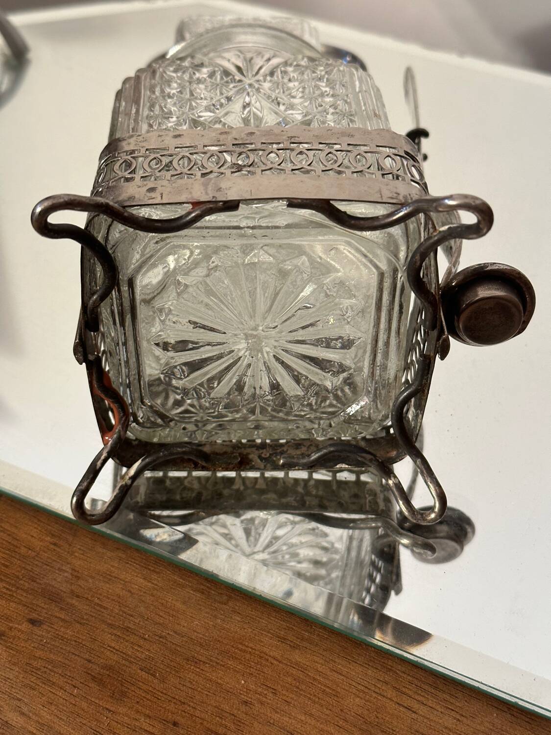 Pot - vintage pickle jar from the 70s - silver metal and cut glass