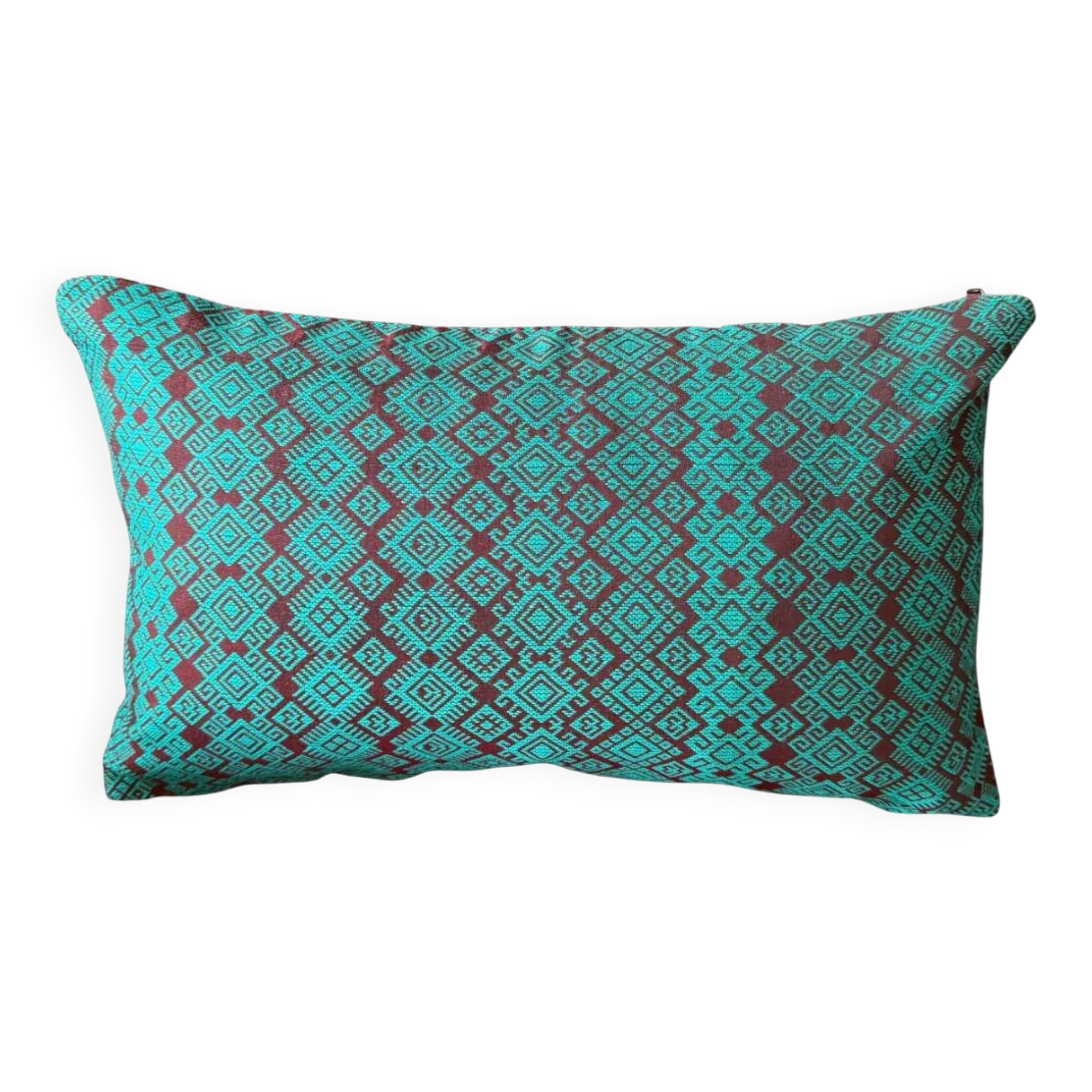Housse de coussin Kachin bordeaux et turquoise (RIDA)