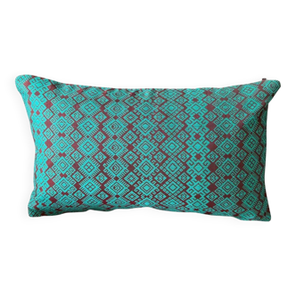 Burgundy and turquoise Kachin cushion cover (RIDA)