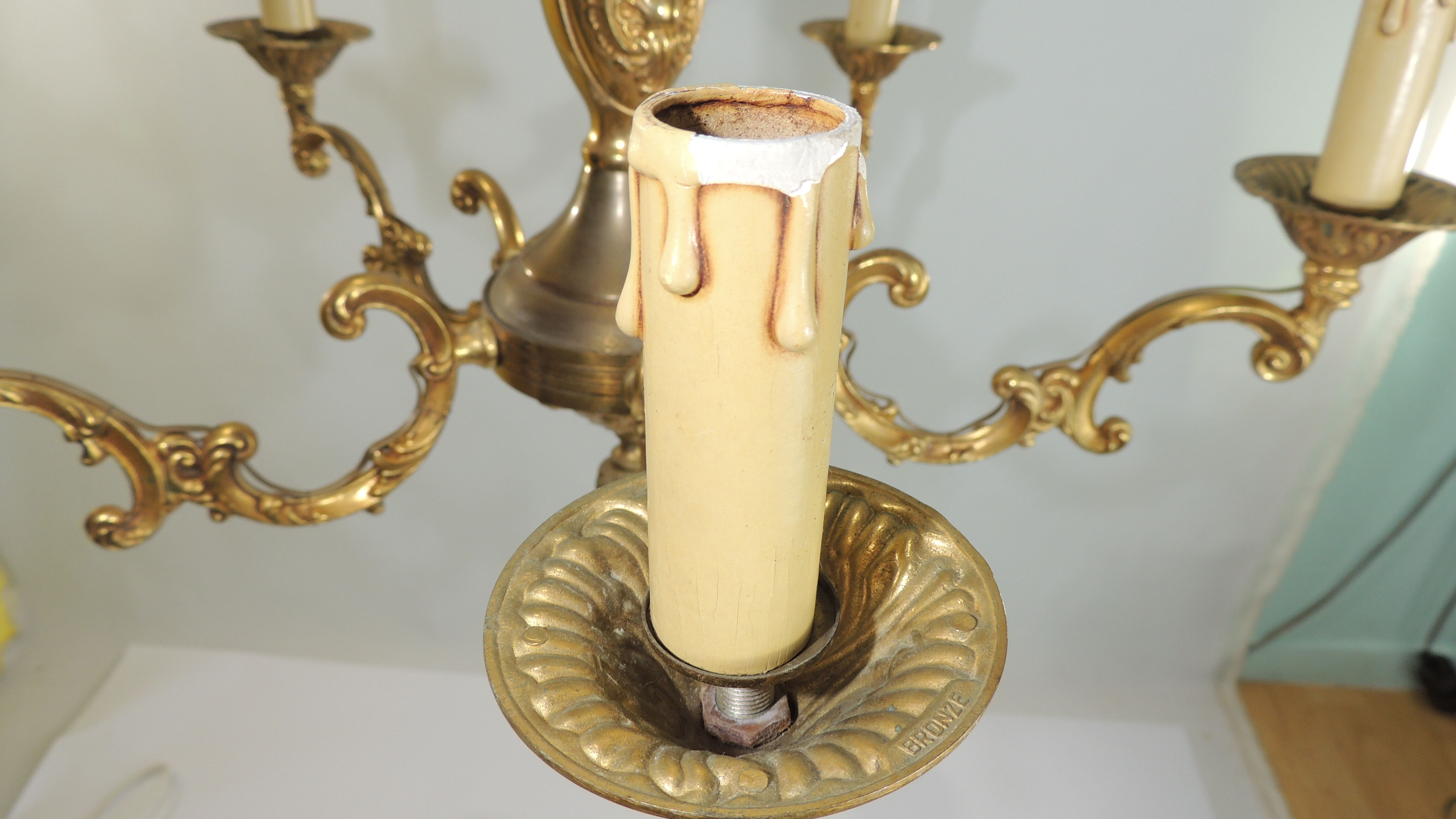 Bronze vintage five-pointed chandelier