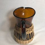 Service ancien jus carafe et ses 9 verres verre moulé orange