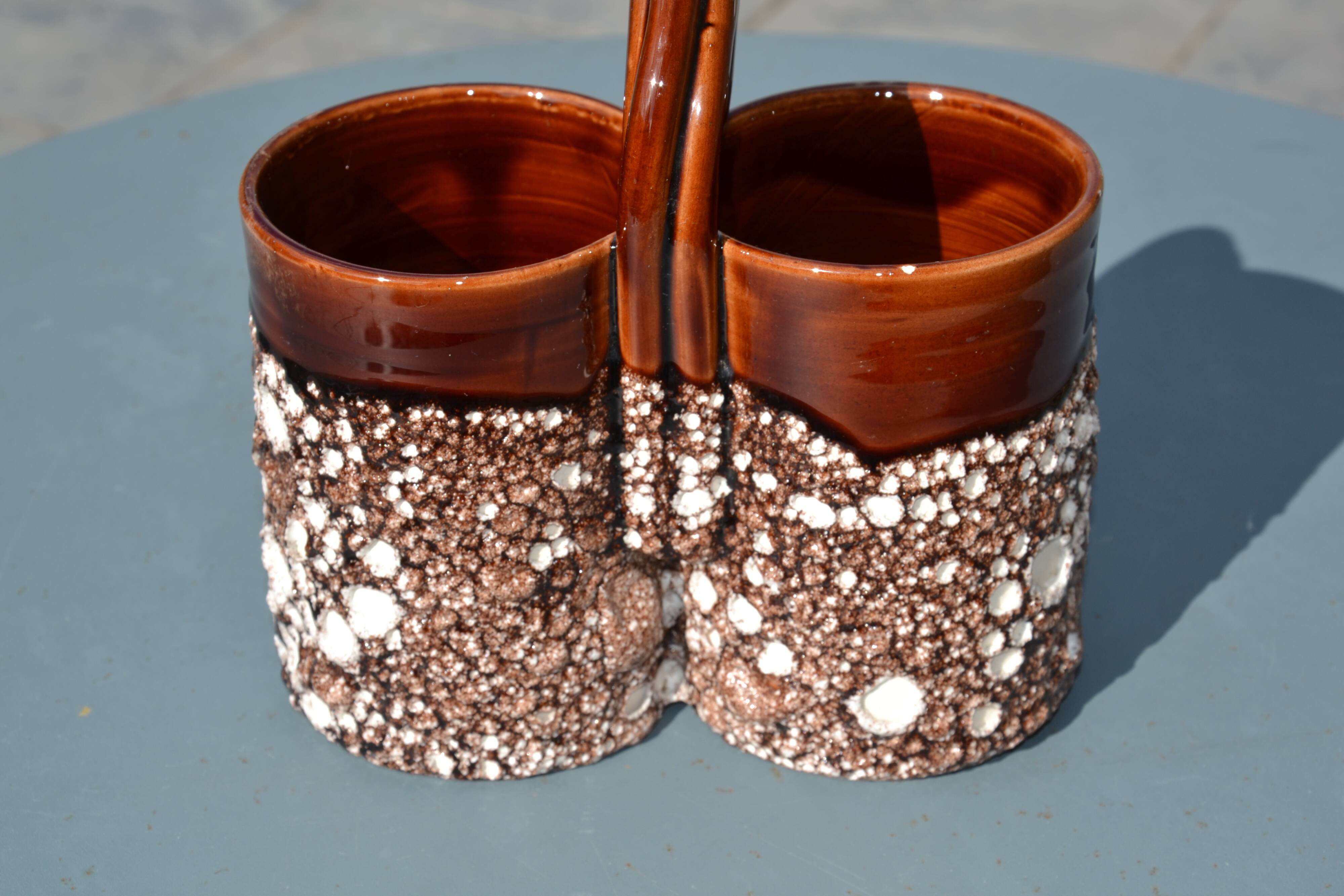 Double vase/porte couverts en céramique fat lava