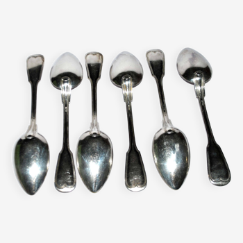 Set of 6 chinon table spoons in silver metal with old thread 21.5cm