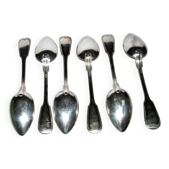 Lot de 6 cuillères de table chinon en métal argenté au filet ancien 21.5cm