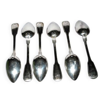 Set of 6 chinon table spoons in silver metal with old thread 21.5cm