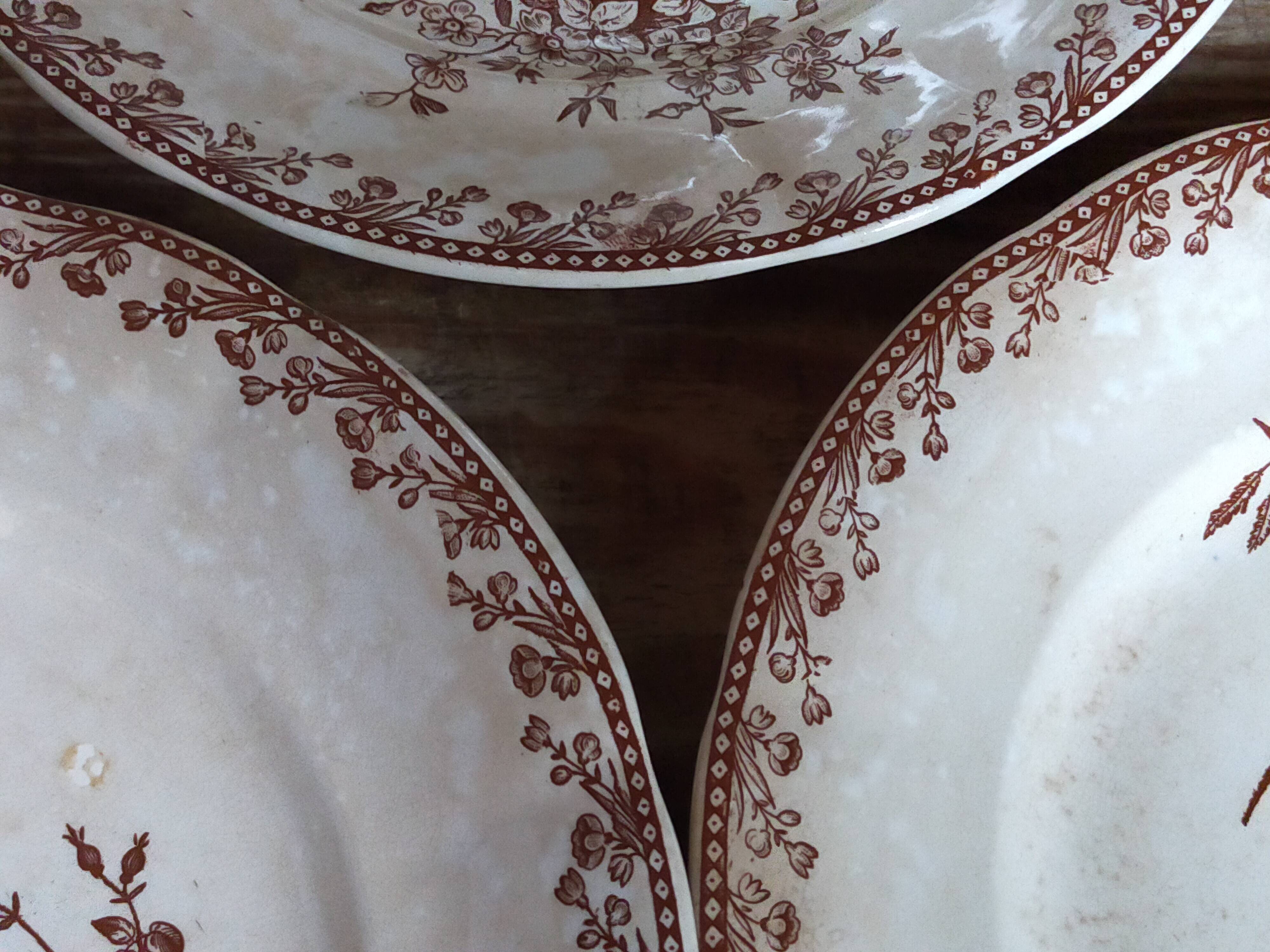 Seven iron earth dessert plates with birds ffPexonne late 19th century