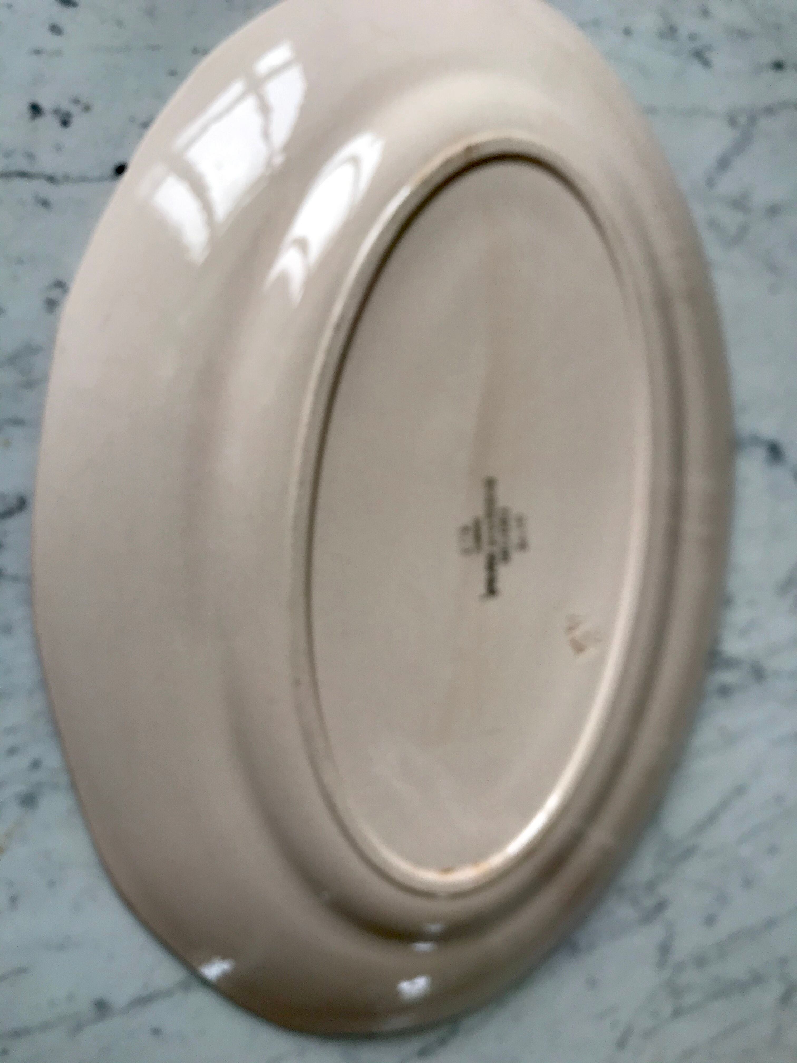 Pale pink oval dish and flowers digoin sarreguemines 30s-40s