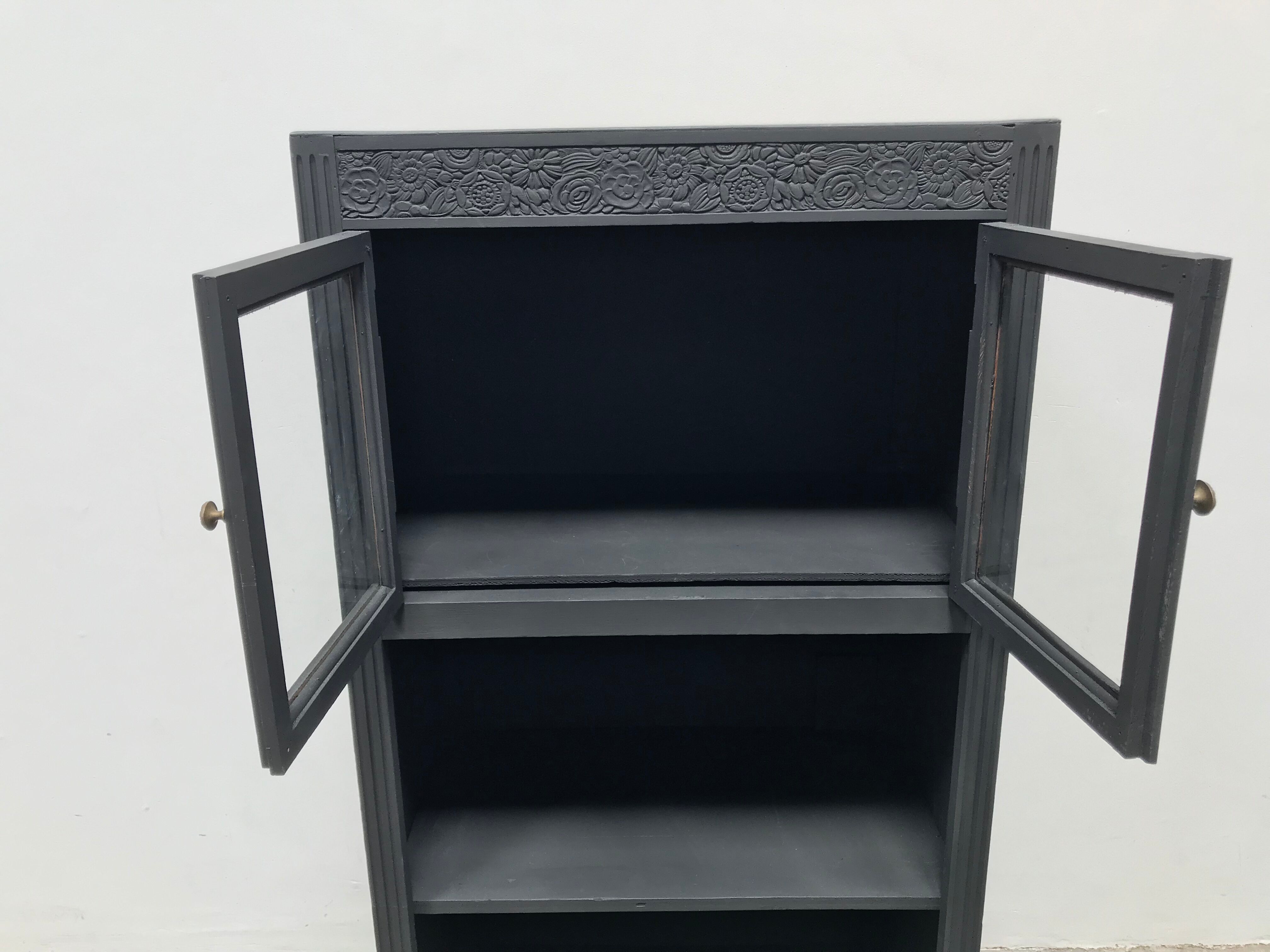 Matte 1930s black glass cabinet