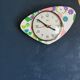 Vintage silent asymmetrical wall pendulum clock "Purple green pink flowers"