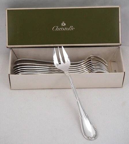 12 silver-plated oyster forks Christofle Rubans