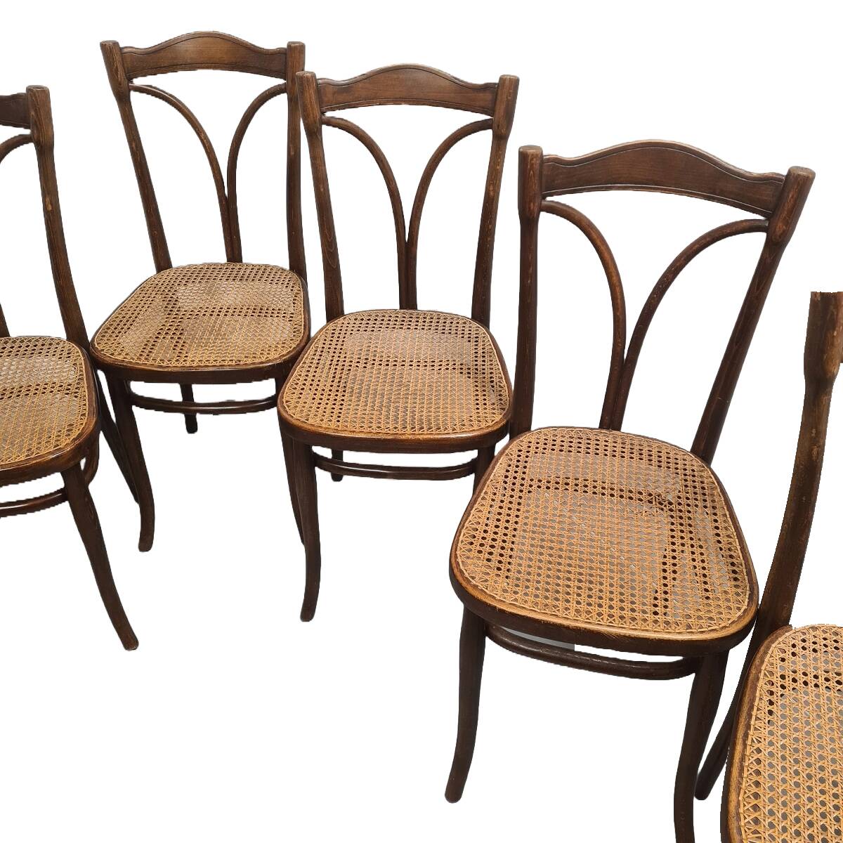 Thonet Dining Room Chairs With Webbing model 107 set of 6, early 1900s