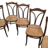 Thonet Dining Room Chairs With Webbing model 107 set of 6, early 1900s