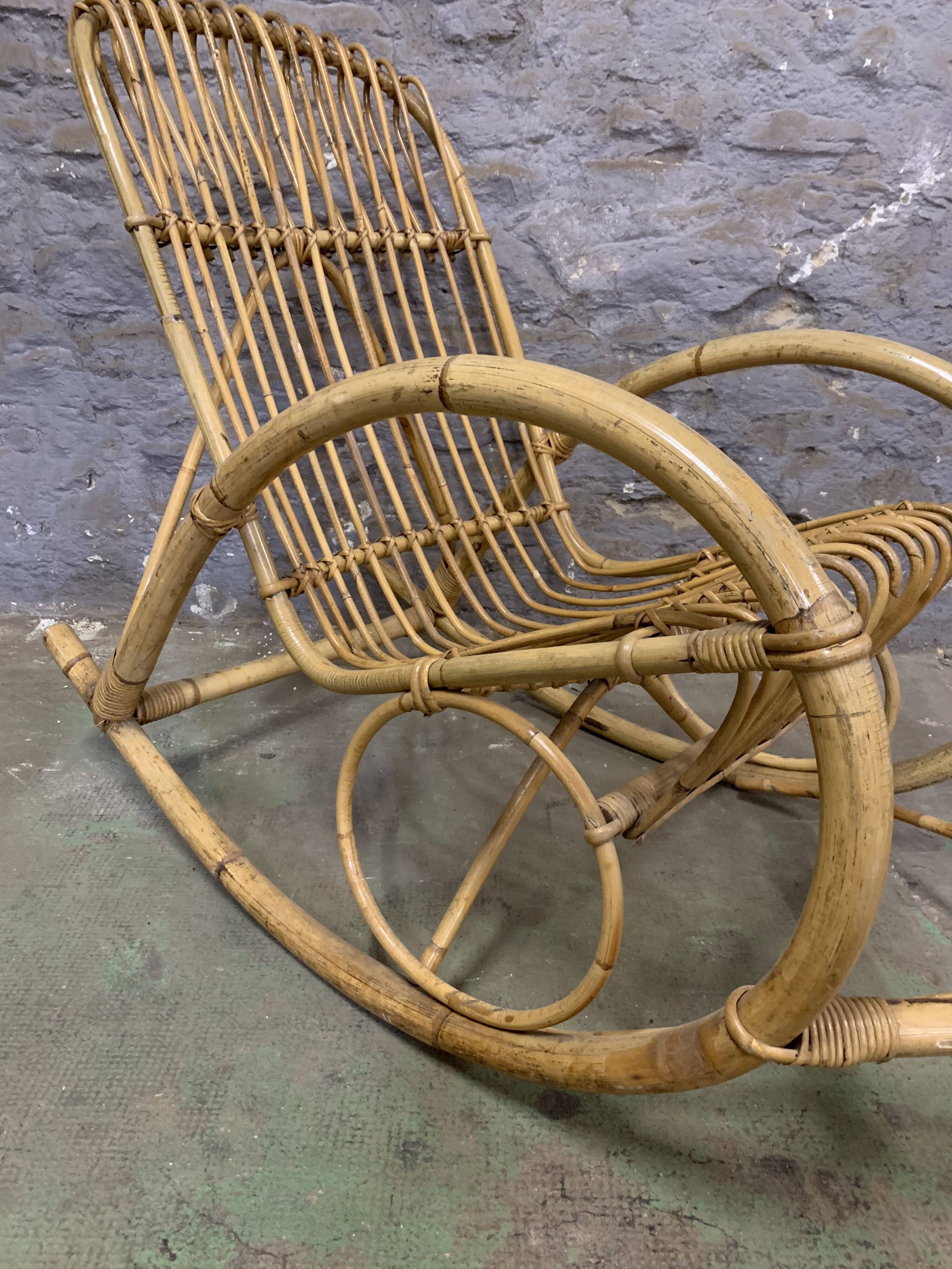 Rocking chair in rattan 1960