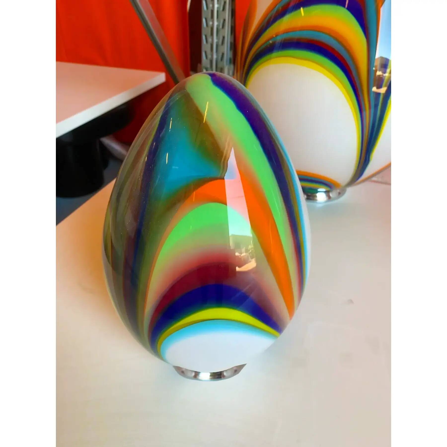 White Egg Table Lamp in Murano-Style Multicoloured Glass