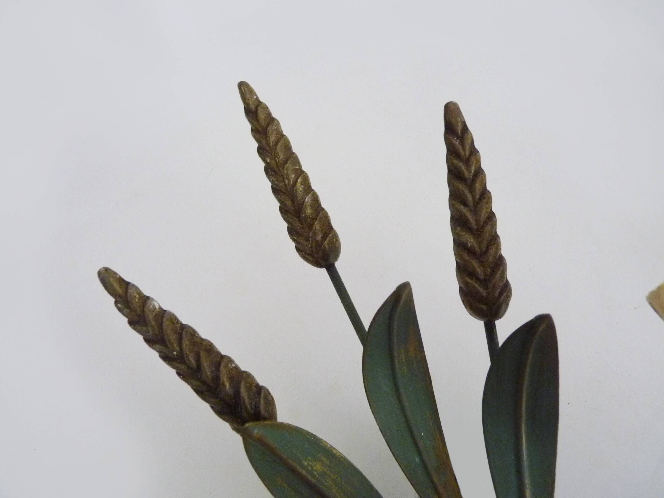 Pair of vintage metal wall sconces in the shape of wheat ears.