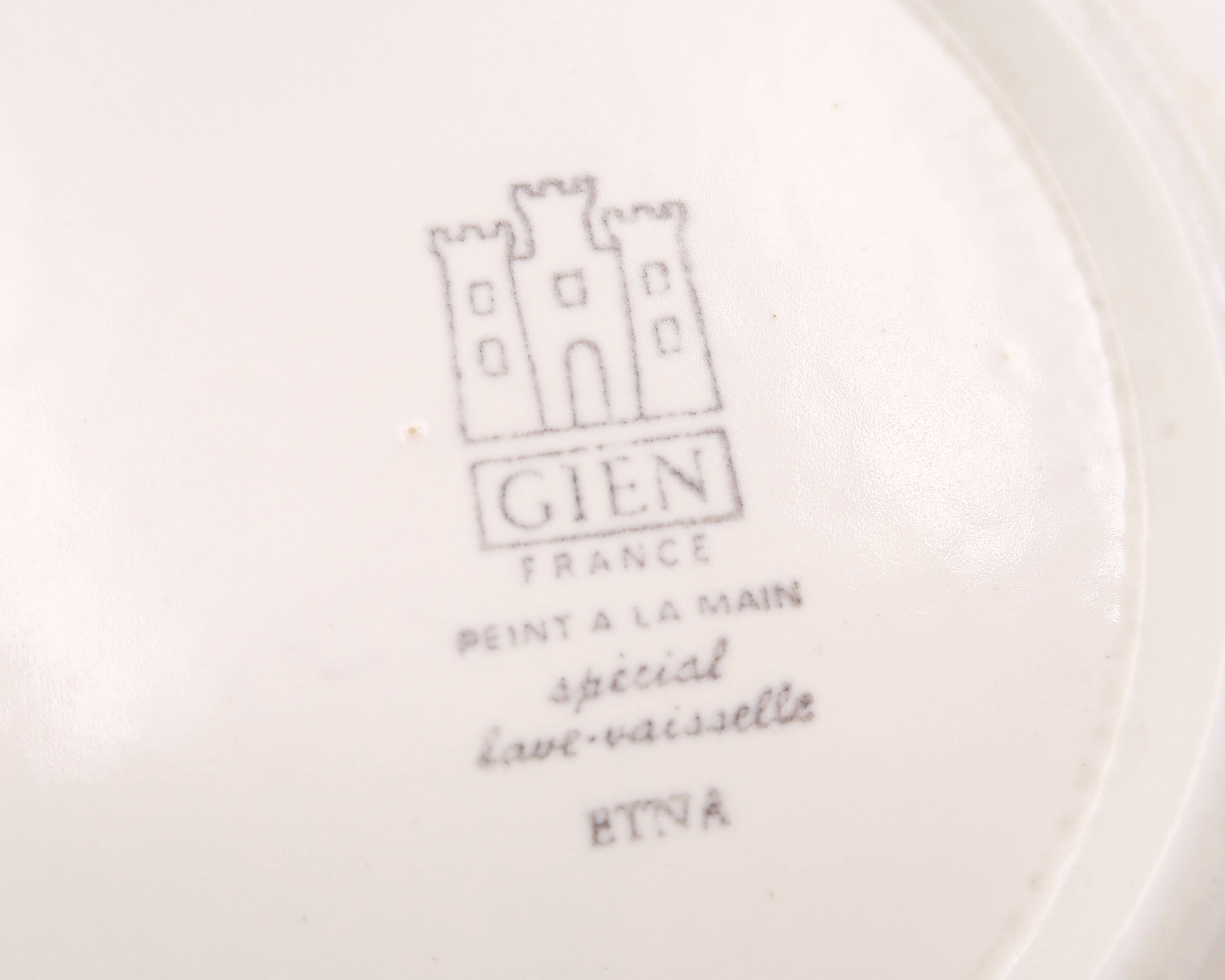 Six soup plates in Gien earthenware, Etna model, 1970s