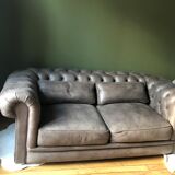 Sofa Chesterfield glossy brown leather