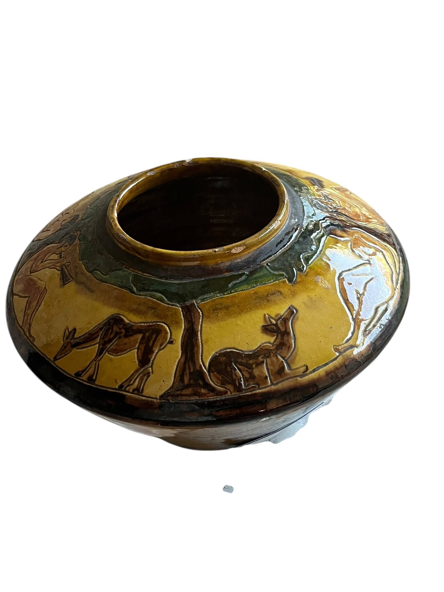 Chomel. 1931. Art Deco vase “Garden of Eden”. Glazed terracotta, 16 cm high