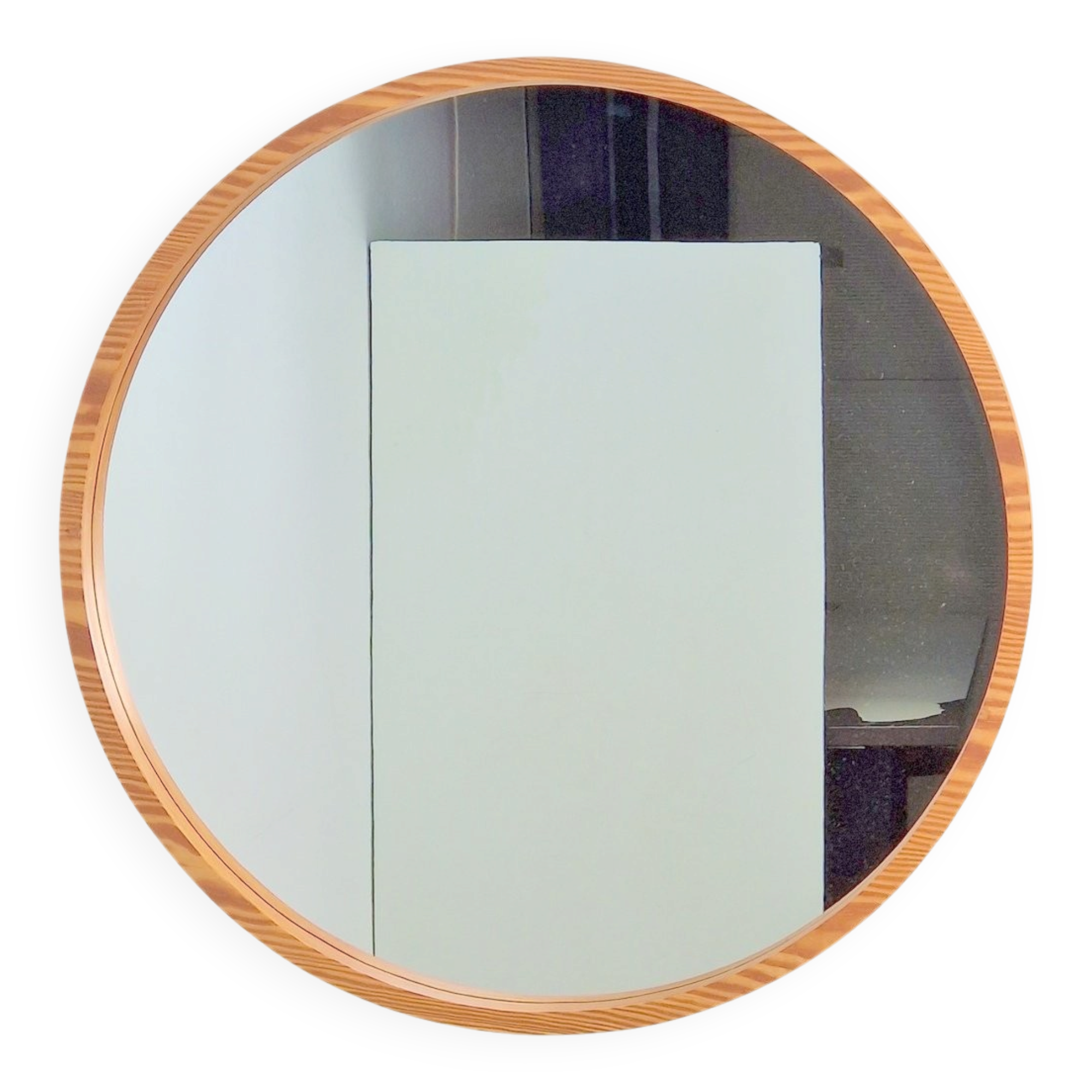 Large Mid-Century Round Pine Mirror, Denmark, 1960s