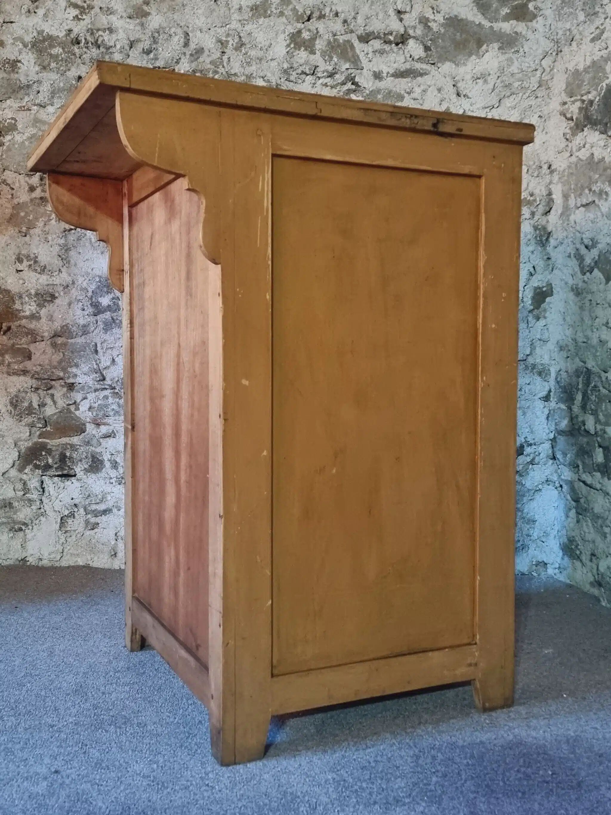 Vintage French Kitchen Work Cabinet - Rustic Painted Pine with Drawer and Cupboard (112 x 70 x 82 cm)