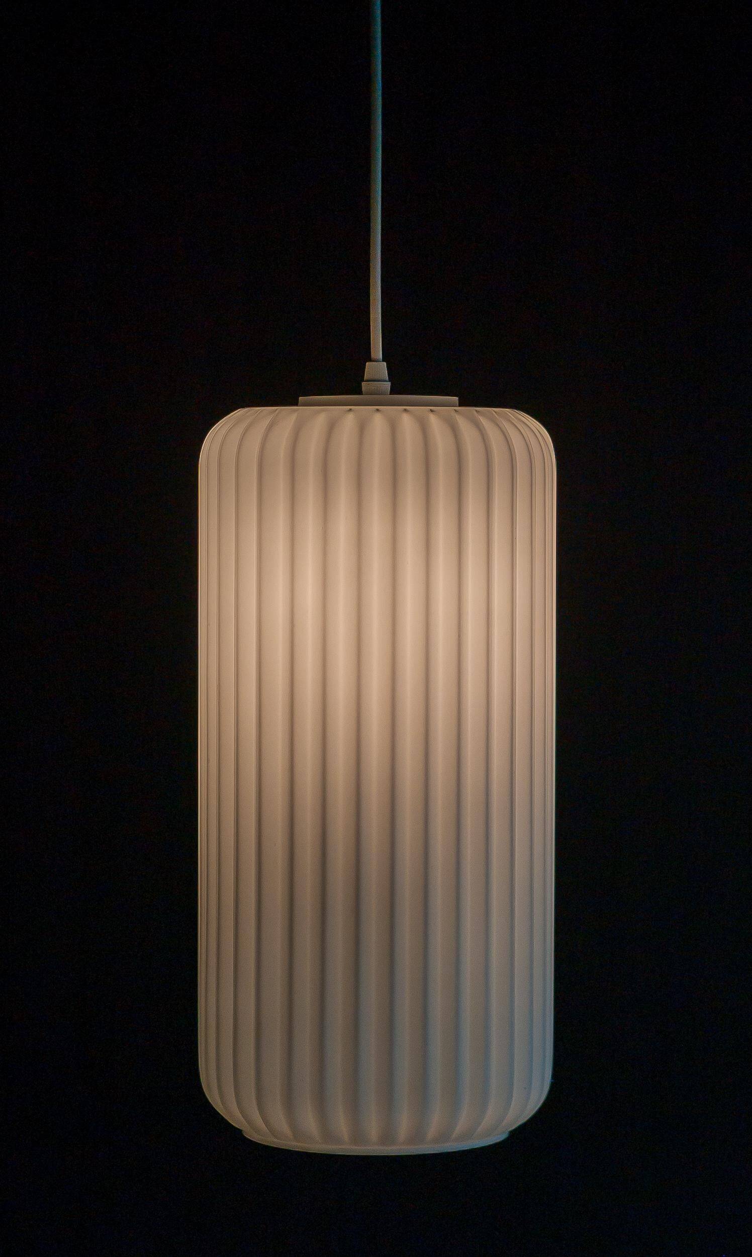 Large Italian architectural pendant loght in opaline glass - Attributed to Arredoluce.
