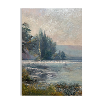 Painting of River and Waterfall Landscape