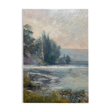 Painting of River and Waterfall Landscape