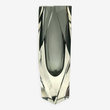 Vase sommerso à facettes en verre submergé gris. Flavio Poli - Murano