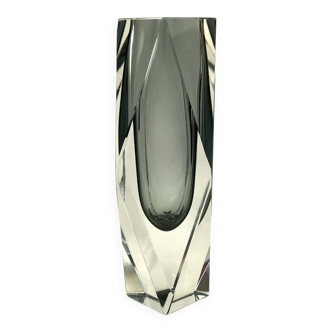 Sommerso faceted vase in gray submerged glass. Flavio Poli - Murano