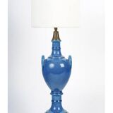 Pair of table lamps by Pol Chambost (1906-1983), blue glazed earthenware.